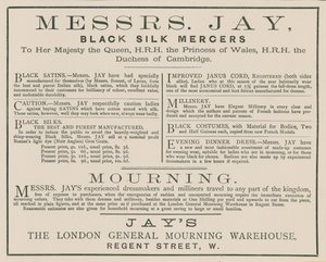 Annonce for Mrs Jay, London General Mourning Warehouse, Regent Street af English School