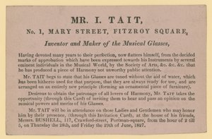 Annonce for Mr I Tait, opfinder og skaber af de musikalske briller af English School