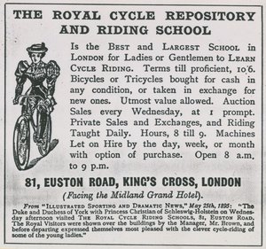 Anzeige für das Royal Cycle Repository und die Reitschule von English School