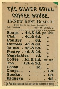 Annonce for The Silver Grill Coffee House, 16 New Kent Road, London af English School