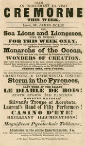 Annonce for udseendet af søløver og løvinder i Cremorne Gardens, London i 1848 af English School