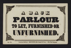 Annonce: En bagstue til leje, møbleret eller umøbleret (type) af English School