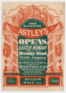 Annonce for Astleys Amphitheatre, åbning til sommersæsonen, 8. april 1833 af English School