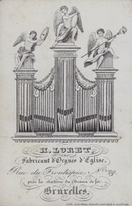 Annonce for H Loret, skaber af kirkeorgler, Bruxelles, Belgien (litho) af English School
