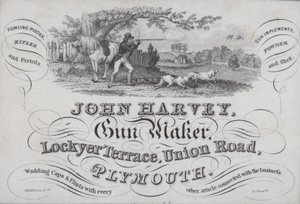 Advertisement for John Harvey, gun maker, Plymouth, Devondani af English School