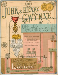Annonce for John og Henry Gwynne, 89 Cannon Street, London, producent af Invincible centrifugalpumpen af English School
