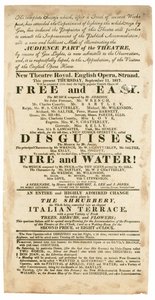 Annonce for New Theatre Royal, English Opera, Strand, London, den 11. september 1817, med omtale af gasbelysning af English School