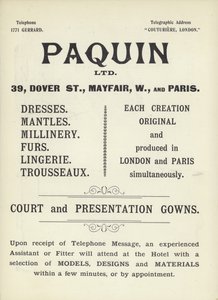 Annonce for Paquin, kjolemagere af English School