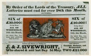 Annonce for sidste lotteri, 1826 af English School