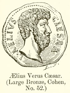 Aelius Verus Caesar. (Stor bronze, Cohen, nr. 52) (gravering) af English School