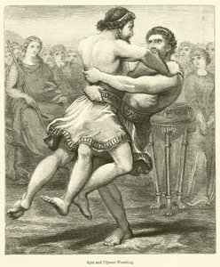 Ajax og Ulysses wrestling (gravering) af English School