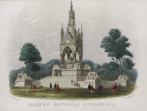 Albert Memorial, Kensington Gardens, London (farvet gravering) af English School