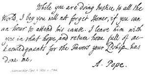 Alexander Pope (1688-1744), brev til jarl Halifax, 1714 af English School