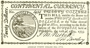 Amerikansk tyve dollarseddel (1775) af English School
