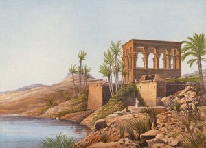 Et egyptisk tempel ved Nilen, Philae (farvelitografi) af English School