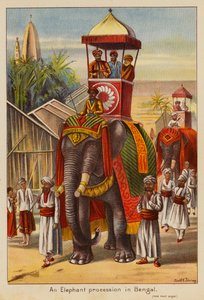 Et elefantoptog i Bengalen (farvelitografi) af English School