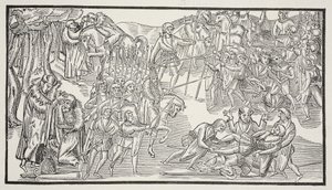 An Irish Chiefs Last Fight, 1581 (sepia-billede) af English School