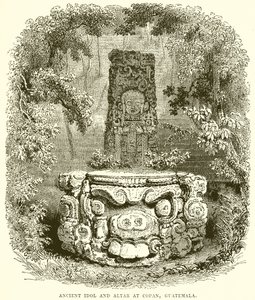 Gammelt idol og alter i Copan, Guatemala af English School