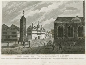 Gammelt nordøstligt udsigt over Bishopsgate Street af English School