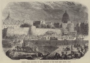 Gamle mure opdaget ved nedrivningerne på Place Saint Michel, Paris (kobberstik) af English School