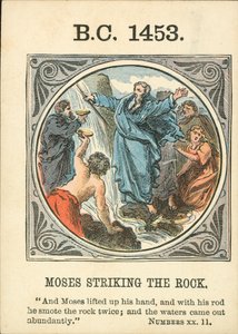 Anno Mundi: BC 1453, Moses slår på klippen (farvelitografi) af English School