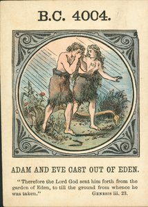 Anno Mundi: BC 4004, Adam og Eva udstødt af Eden (farvelitografi) af English School