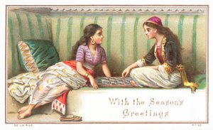 Arabiske damer spiller brætspil, julekort af English School