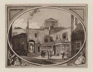 Archibald Roberton, tryksælger, fra Savill Row Passage, tilstødende Squibs Auction Room, omkring 1790 af English School