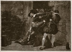 Anholdelse af Guy Fawkes, illustration fra Cassells Illustrated History of England (sepiafoto) af English School