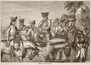 Arrest of Lord Pigot, illustration fra Cassells Illustrated History of India af James Grant, pub. 1879 af English School