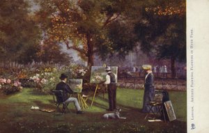Kunstnere maler blomster i Hyde Park, London af English School
