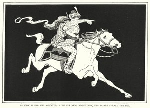 Sobald sie aufgestiegen war und ihre Arme um ihn gelegt hatte, drehte der Prinz den Stift (Stich) von English School