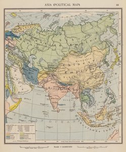 Asien, politisk kort (farvelitografi) af English School