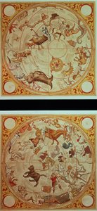 Astrologisk kalender, stjernetegn, ca. 1660 (håndfarvet gravering) af English School