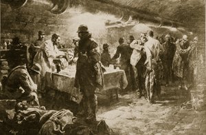 På arbejde i en kælderhjælpepost under et Verdun-fort, 1914-19 af English School