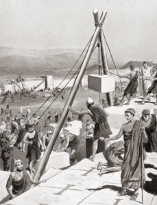 Athenerne genopbygger deres by under vejledning af Themistokles efter den persiske invasion af Grækenland, ca. 479 f.Kr., fra Hutchinson
