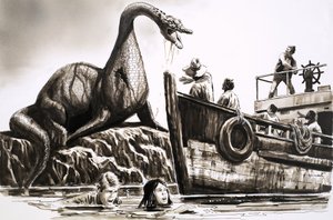 Angriff durch prähistorisches Reptil von English School