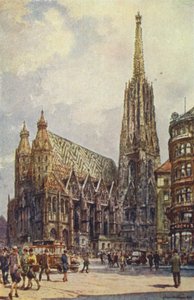 Østrig: Stefansdomen, Wien (farve litho) af English School