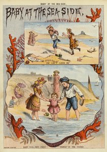 Baby ved havet (chromolitho) af English School