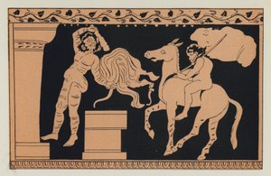 Bacchus og Xanthias (farvelitografi) af English School