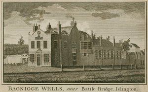 Bagnigge Wells, nær Battle Bridge, Islington, London af English School