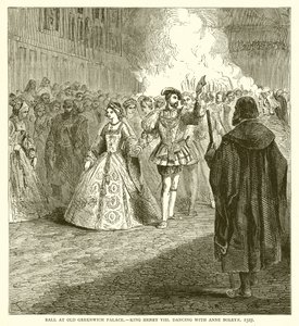 Bal på Old Greenwich Palace.--Kong Henry VIII danser med Anne Boleyn, 1527 af English School