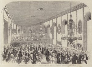 Bal i rådhuset, Oxford, til støtte for enke- og forældreløsefonden fra Great Western Railway Company (gravering) af English School