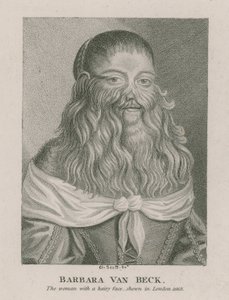 Barbara Van Beck, kvinden med et behåret ansigt, vist i London, 1668 af English School