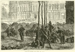 Barrikade foran Hotel de Ville, marts 1871 af English School