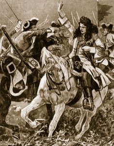 Slaget ved Malplaquet, 11. september 1709: Chevalier St. George såret under den spanske arvefølgekrig; af English School