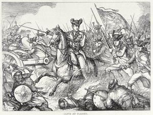 Battle of Plassey (farve litho) af English School