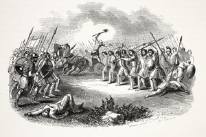 Slaget ved Rhuddlan Marsh, pub. 1800-tallet (stålgravering) af English School