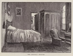 Soveværelse af Henry Edward Manning, engelsk katolsk kardinal og ærkebiskop af Westminster (litho) af English School