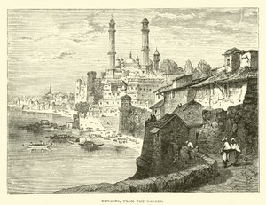 Benares, from the Ganges  af English School